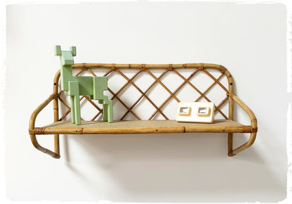 Étagère Simple Vintage en Rotin Années 50