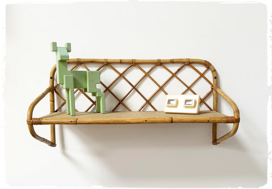 Étagère Simple Vintage en Rotin Années 50