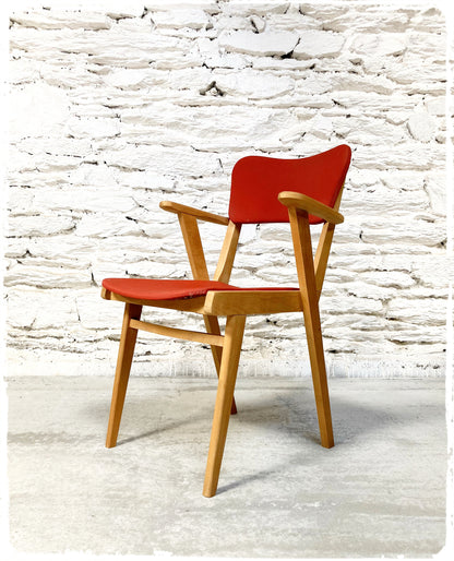 Fauteuil Bridge Vintage Pieds Compas Vinyle Rouge