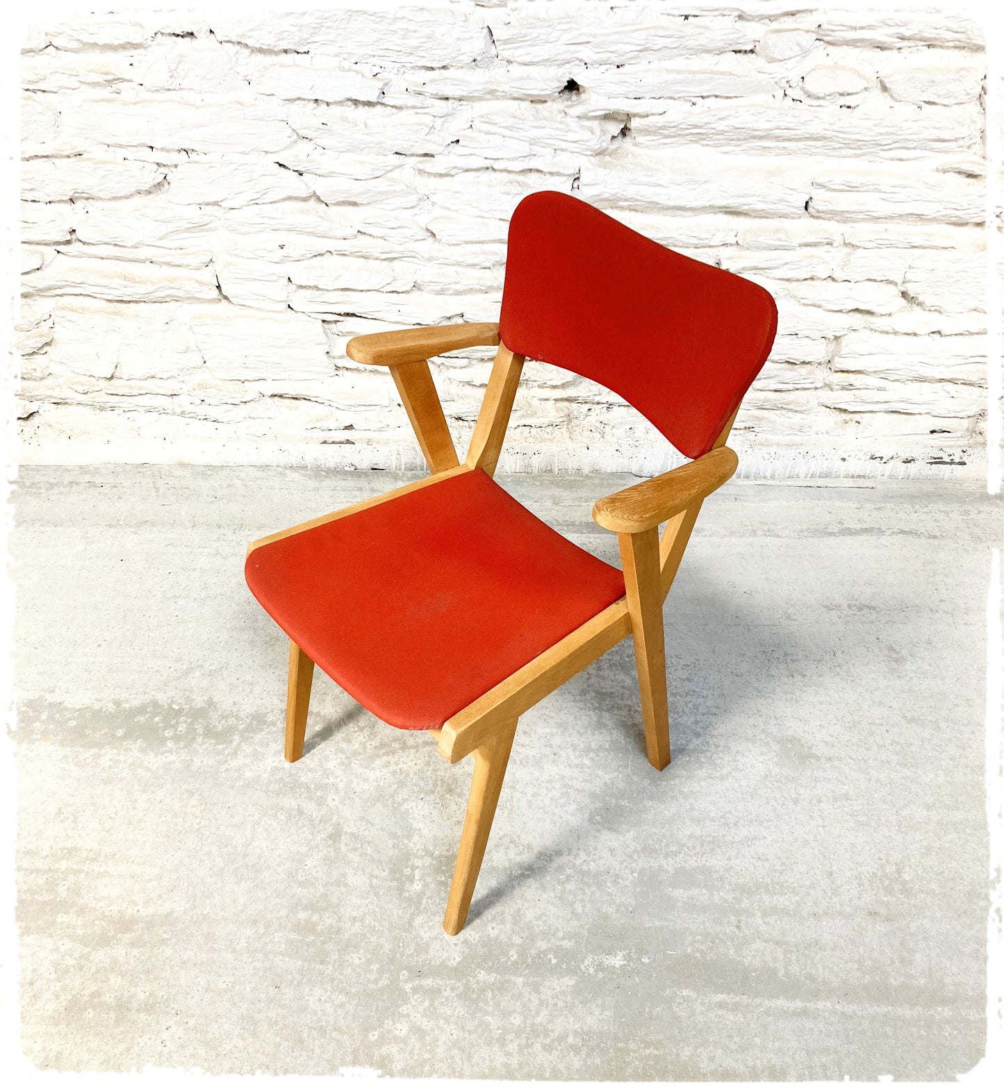 Fauteuil Bridge Vintage Pieds Compas Vinyle Rouge