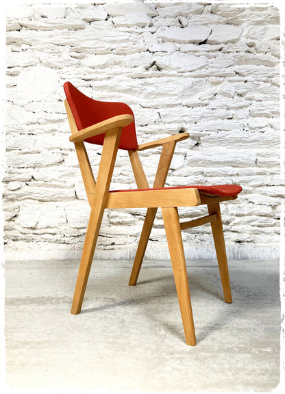 Fauteuil Bridge Vintage Pieds Compas Vinyle Rouge