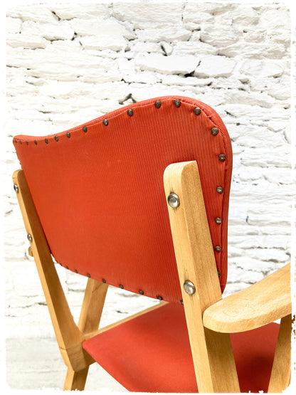 Fauteuil Bridge Vintage Pieds Compas Vinyle Rouge