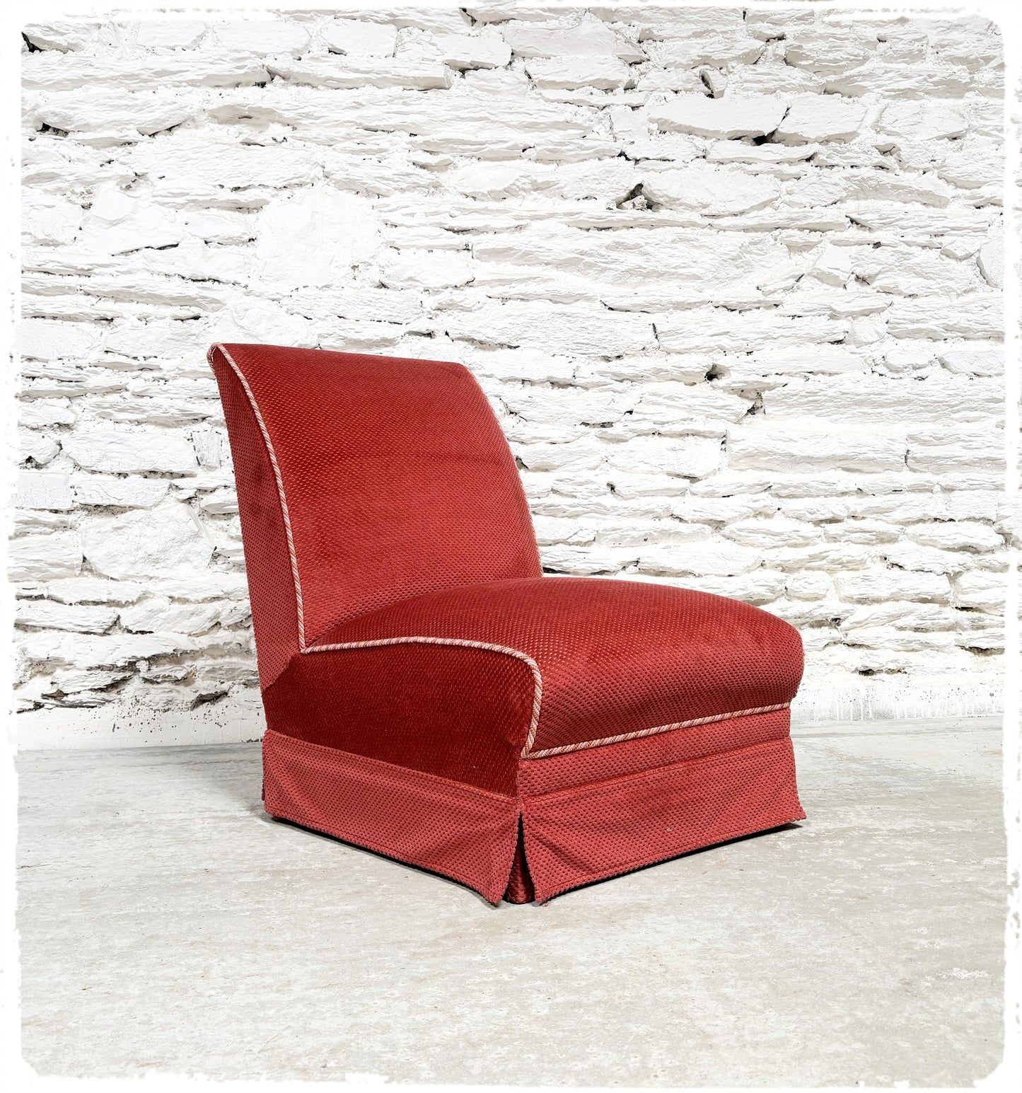 Fauteuil Chauffeuse Vintage Velours Rose Ancien