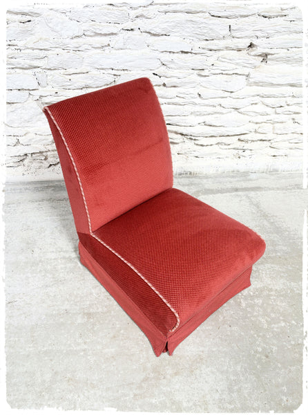 Fauteuil Chauffeuse Vintage Velours Rose Ancien
