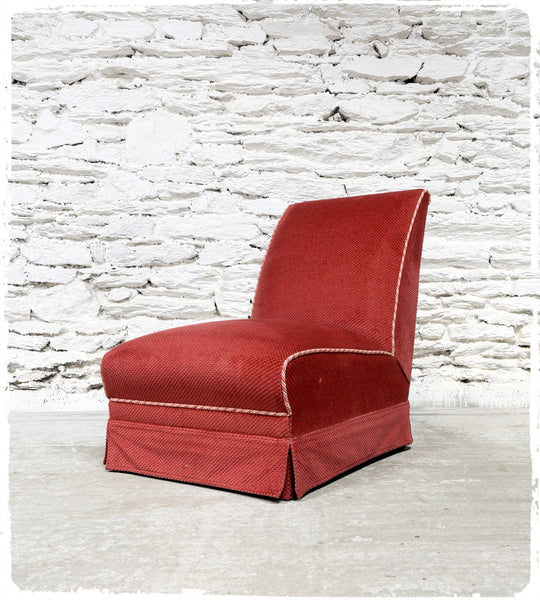Fauteuil Chauffeuse Vintage Velours Rose Ancien
