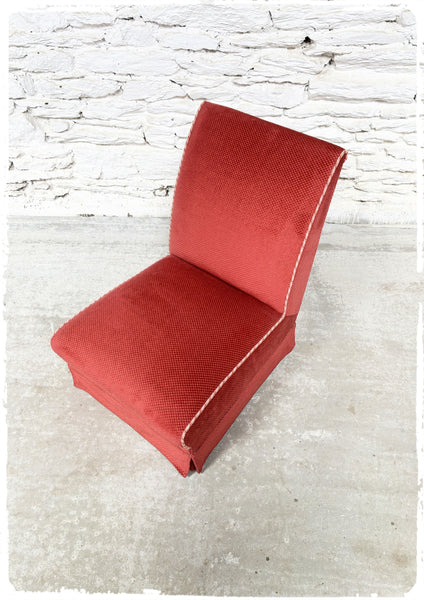 Fauteuil Chauffeuse Vintage Velours Rose Ancien