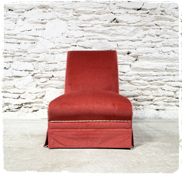 Fauteuil Chauffeuse Vintage Velours Rose Ancien