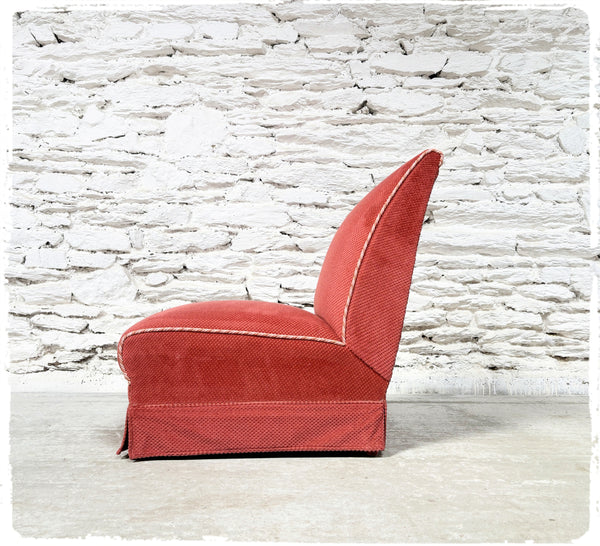 Fauteuil Chauffeuse Vintage Velours Rose Ancien