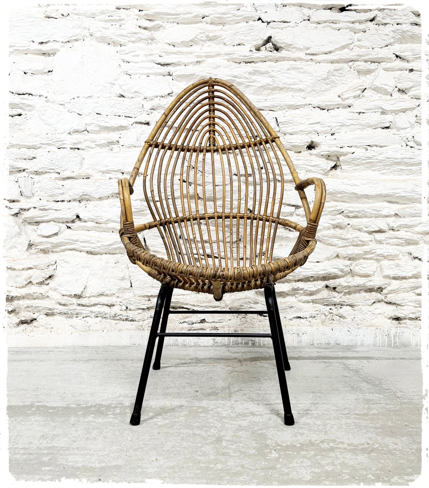 Fauteuil Coquille Vintage en Rotin Rohé Noordwolde Dossier Haut