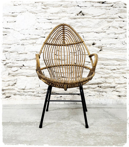 Fauteuil Coquille Vintage en Rotin Rohé Noordwolde Dossier Haut