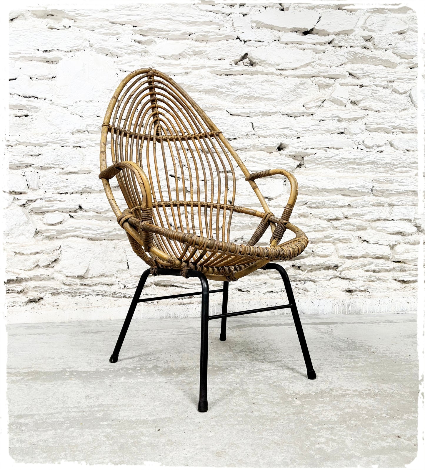 Fauteuil Coquille Vintage en Rotin Rohé Noordwolde Dossier Haut