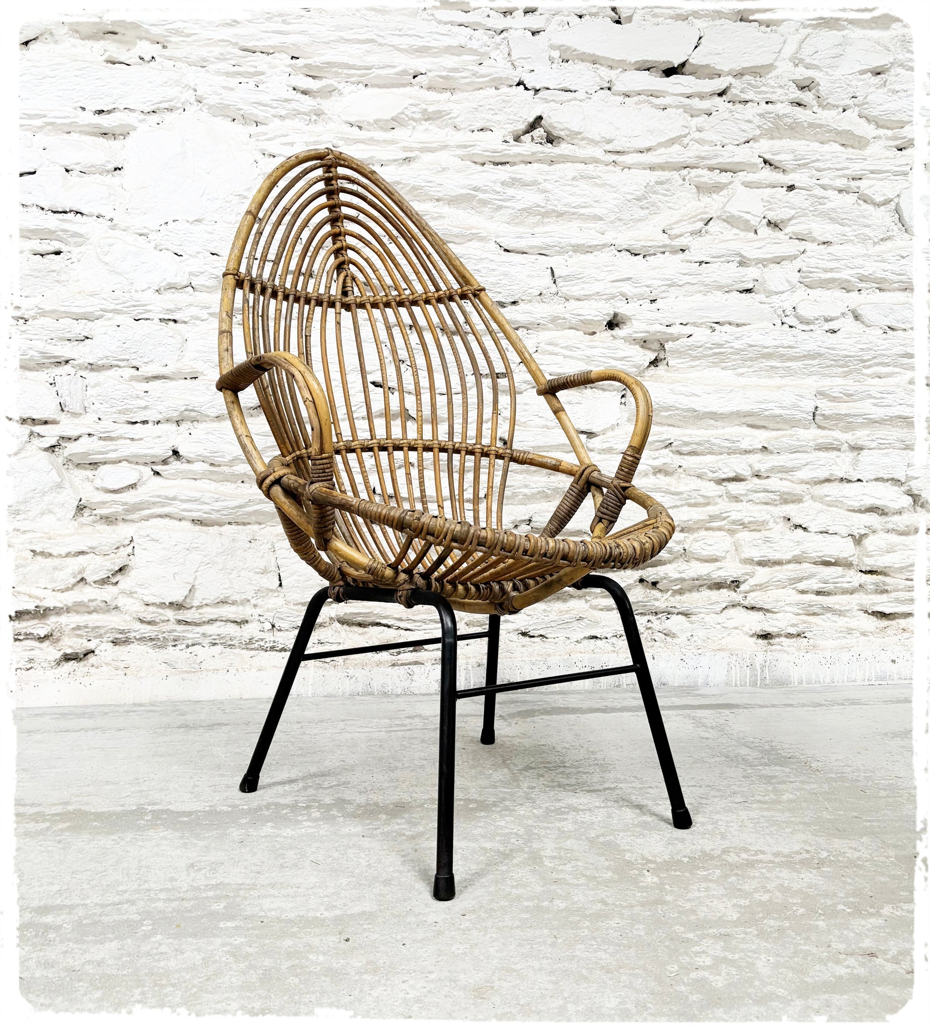Fauteuil Coquille Vintage en Rotin Rohé Noordwolde Dossier Haut