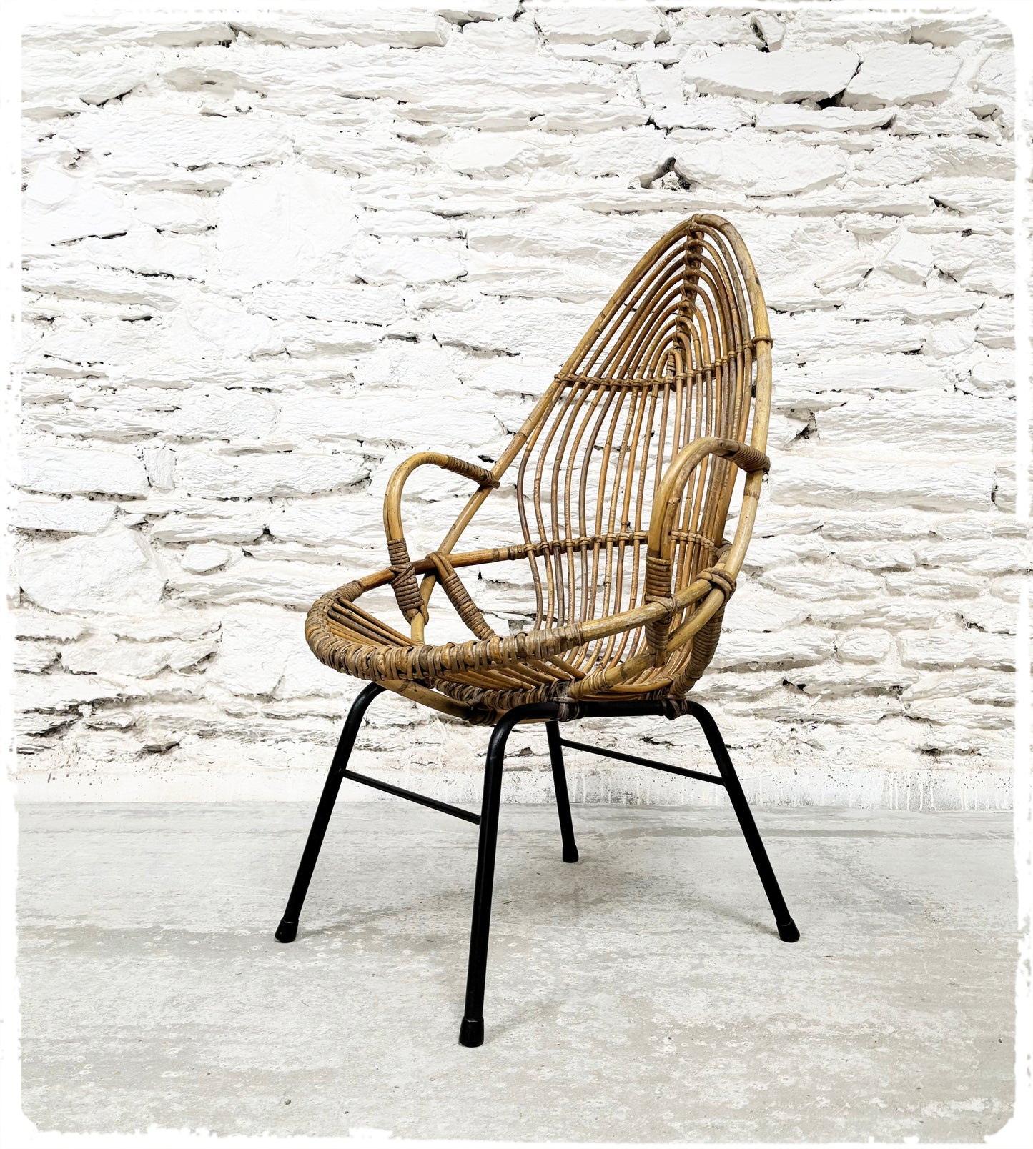 Fauteuil Coquille Vintage en Rotin Rohé Noordwolde Dossier Haut