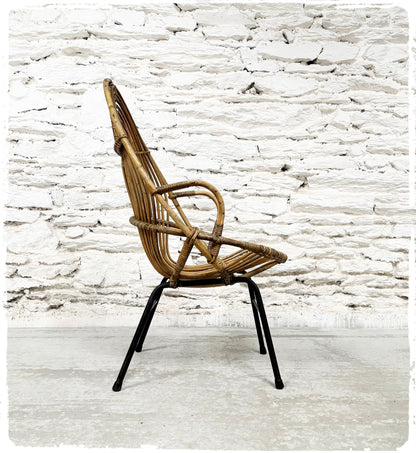 Fauteuil Coquille Vintage en Rotin Rohé Noordwolde Dossier Haut
