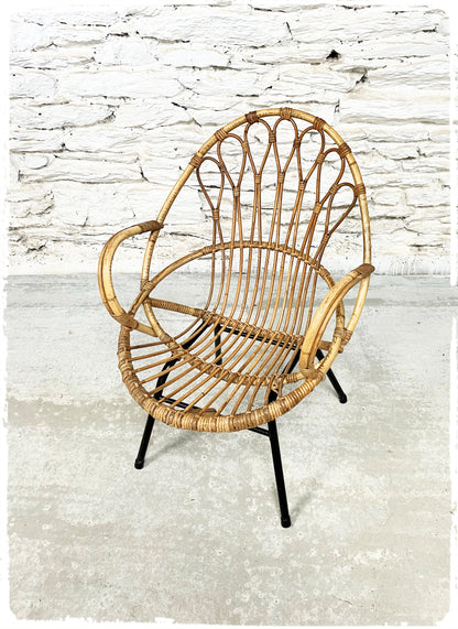 Fauteuil Coquille Vintage en Rotin Rohé Noordwolde