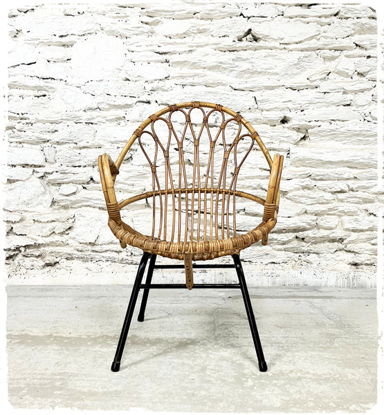 Fauteuil Coquille Vintage en Rotin Rohé Noordwolde