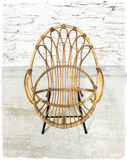 Fauteuil Coquille Vintage en Rotin Rohé Noordwolde