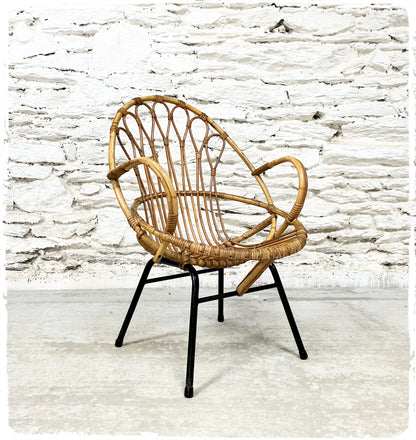 Fauteuil Coquille Vintage en Rotin Rohé Noordwolde