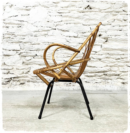 Fauteuil Coquille Vintage en Rotin Rohé Noordwolde