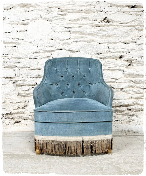 Fauteuil Crapaud Vintage Bleu