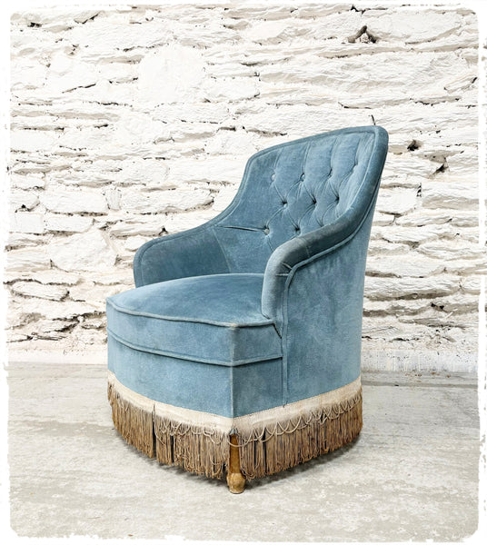 Fauteuil Crapaud Vintage Bleu