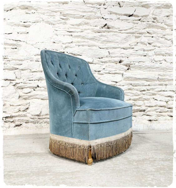 Fauteuil Crapaud Vintage Bleu