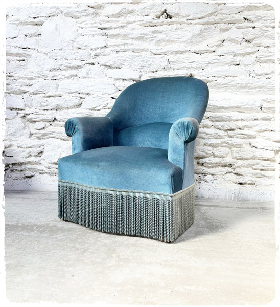 Fauteuil Crapaud Vintage Velours Bleu