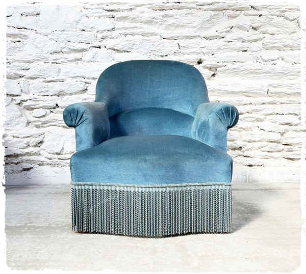 Fauteuil Crapaud Vintage Velours Bleu