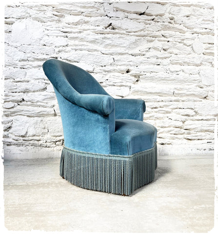 Fauteuil Crapaud Vintage Velours Bleu