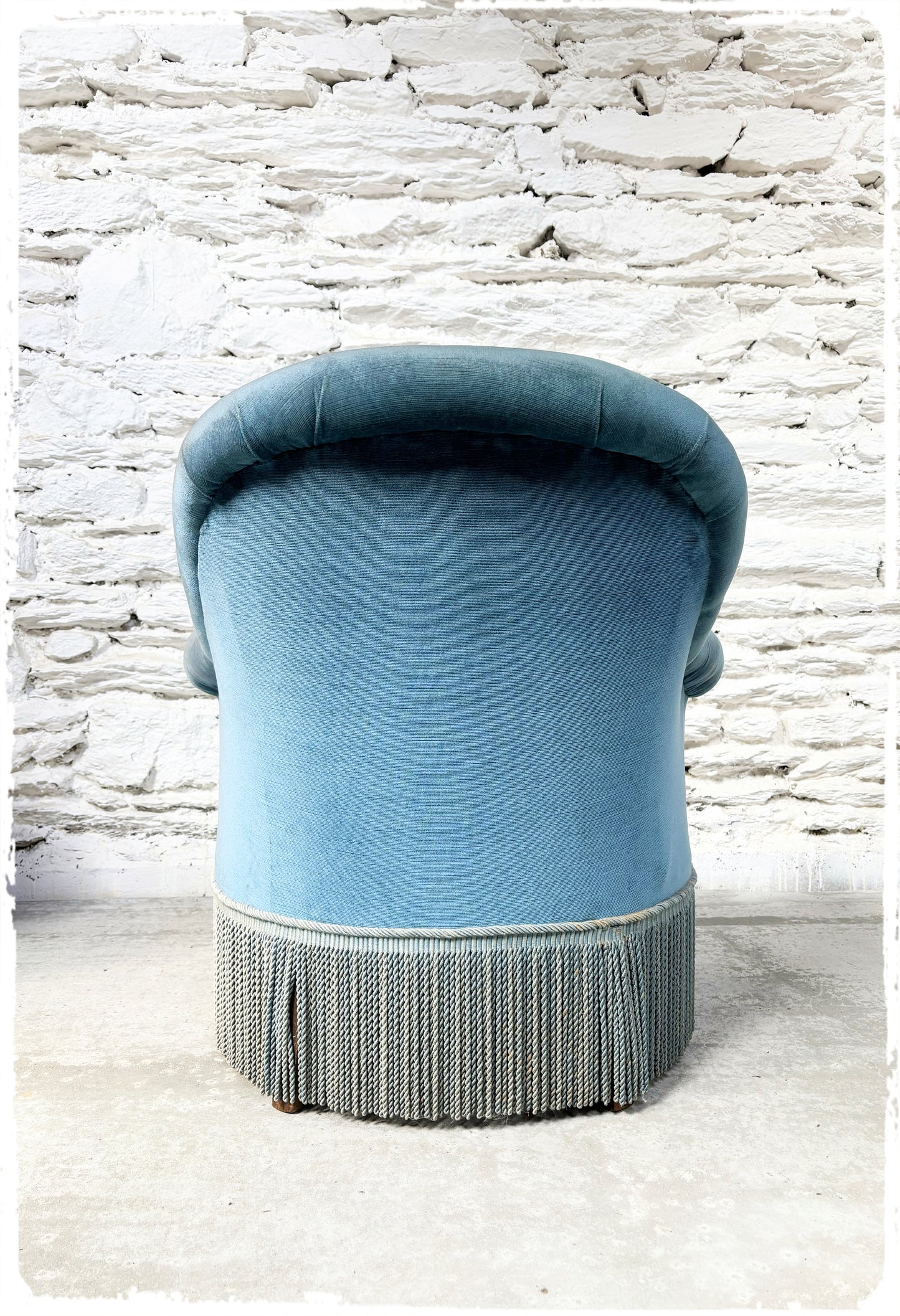 Fauteuil Crapaud Vintage Velours Bleu