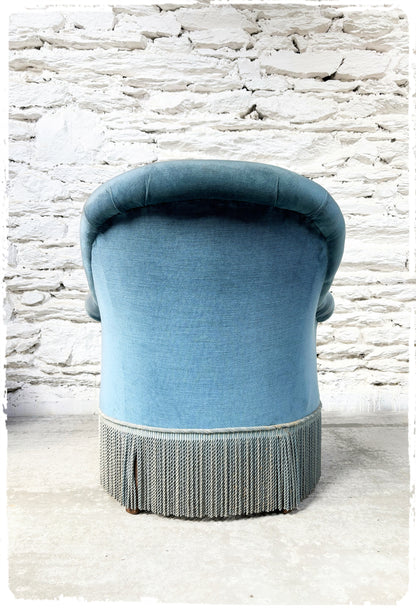 Fauteuil Crapaud Vintage Velours Bleu