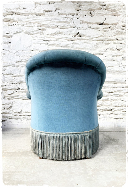 Fauteuil Crapaud Vintage Velours Bleu