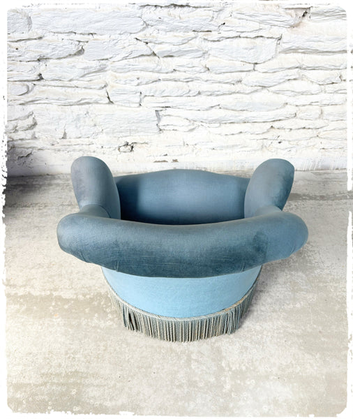 Fauteuil Crapaud Vintage Velours Bleu