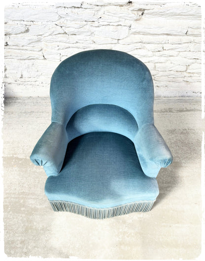 Fauteuil Crapaud Vintage Velours Bleu