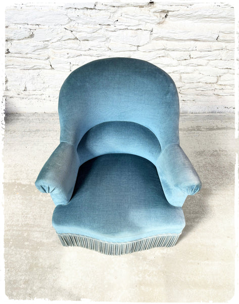 Fauteuil Crapaud Vintage Velours Bleu