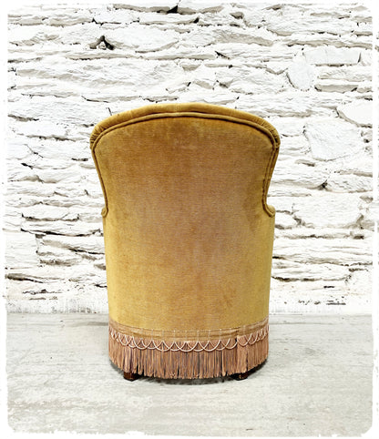 Fauteuil Crapaud Vintage Velours Jaune Moutarde