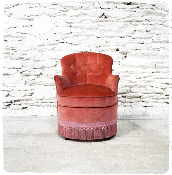 Fauteuil Crapaud Vintage Velours Rose Ancien