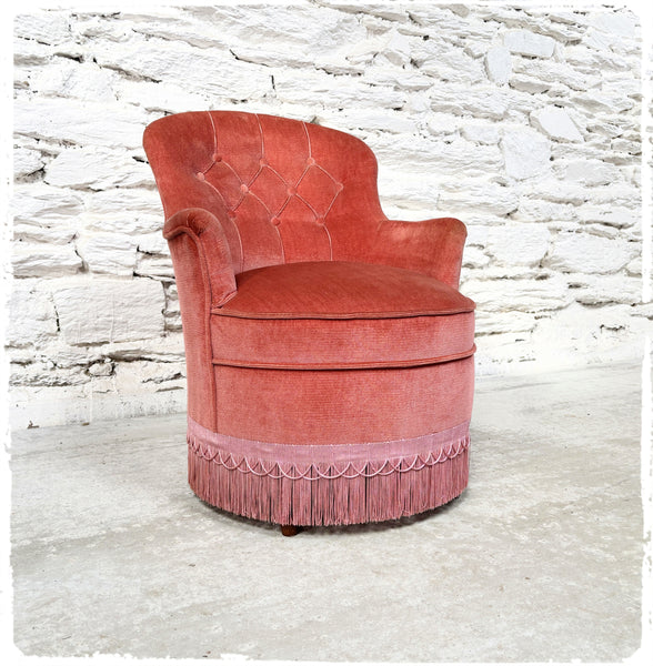 Fauteuil Crapaud Vintage Velours Rose Ancien
