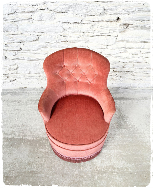 Fauteuil Crapaud Vintage Velours Rose Ancien