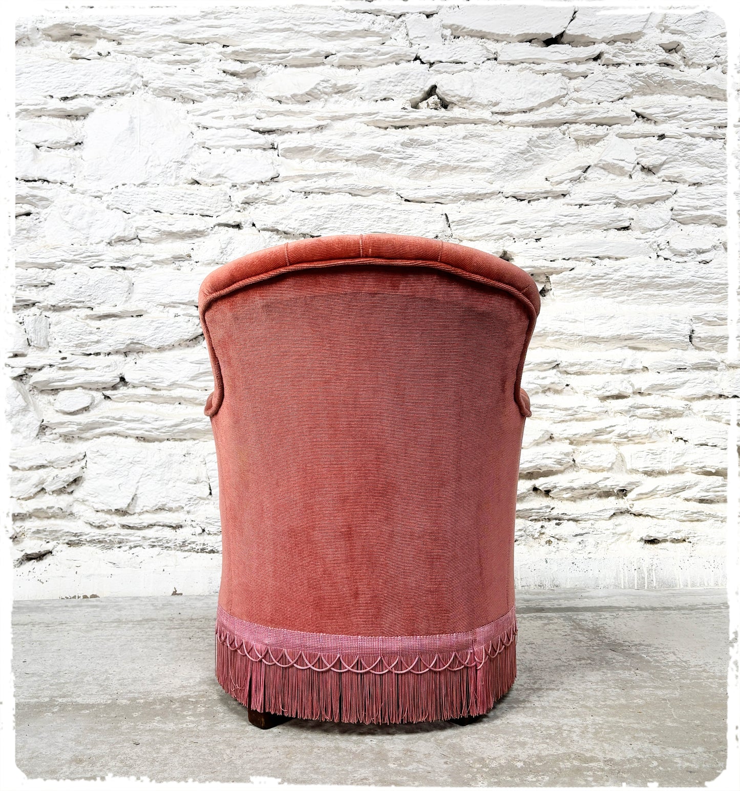 Fauteuil Crapaud Vintage Velours Rose Ancien