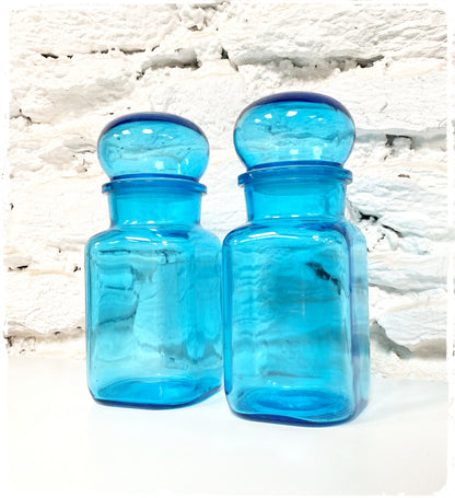 Grand Bocal Vintage Bleu en Verre Style Apothicaire