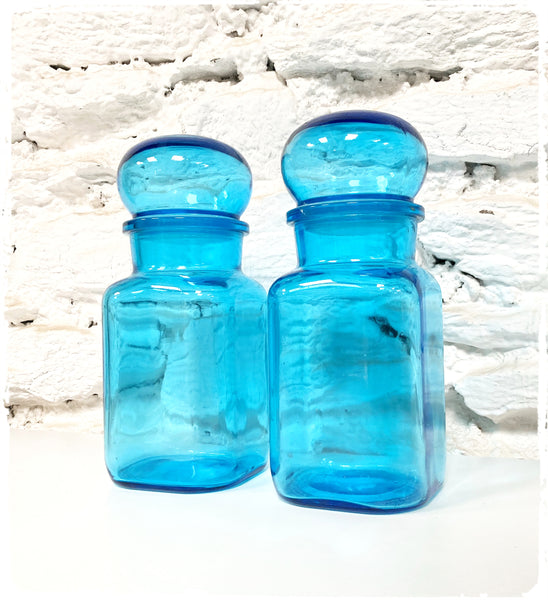Grand Bocal Vintage Bleu en Verre Style Apothicaire