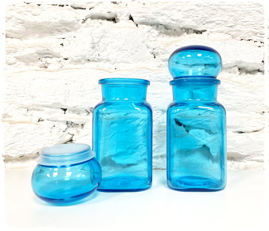 Grand Bocal Vintage Bleu en Verre Style Apothicaire