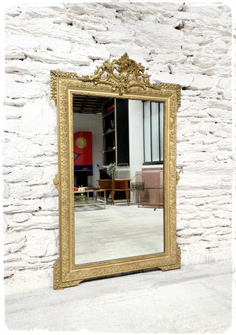 Grand Miroir Ancien Doré à Fronton Napoléon III 146 x 90 cm