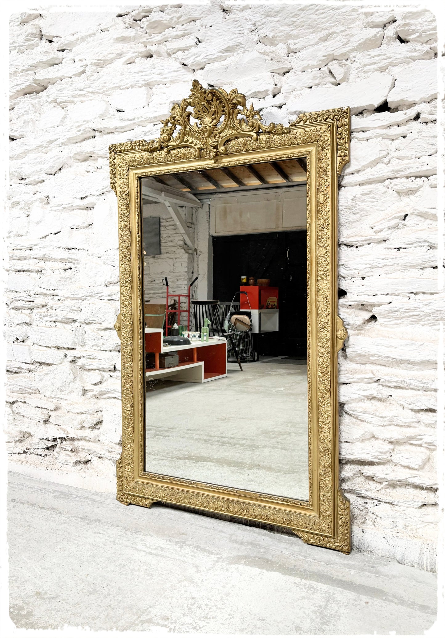 Grand Miroir Ancien Doré à Fronton Napoléon III 146 x 90 cm