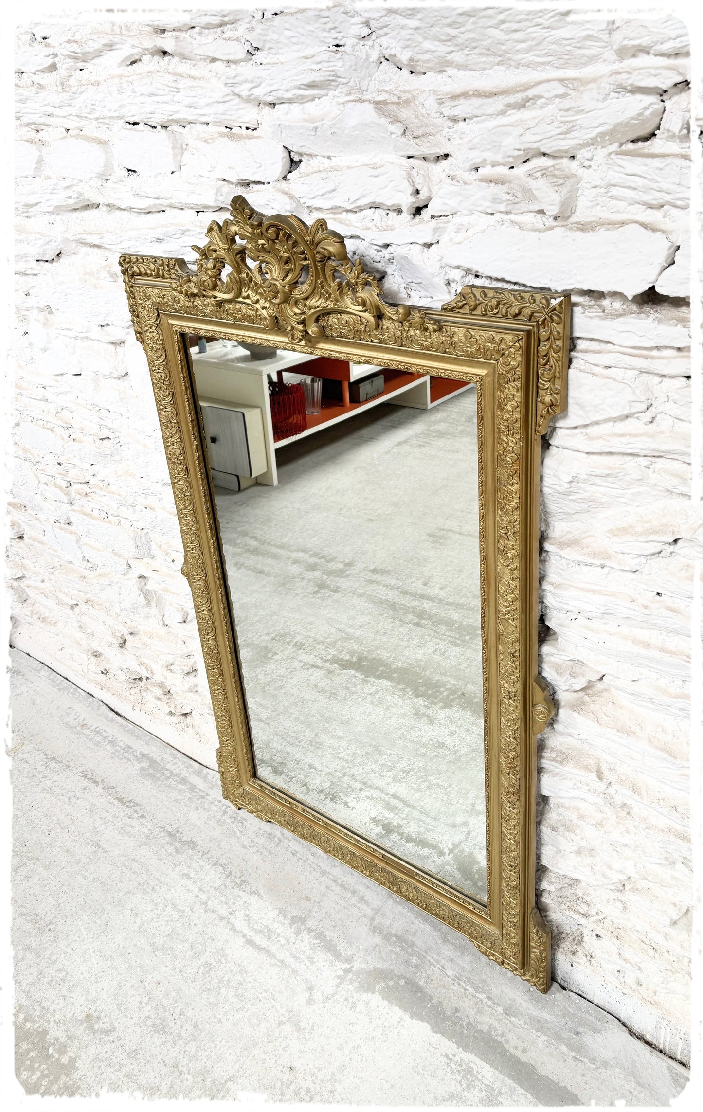 Grand Miroir Ancien Doré à Fronton Napoléon III 146 x 90 cm