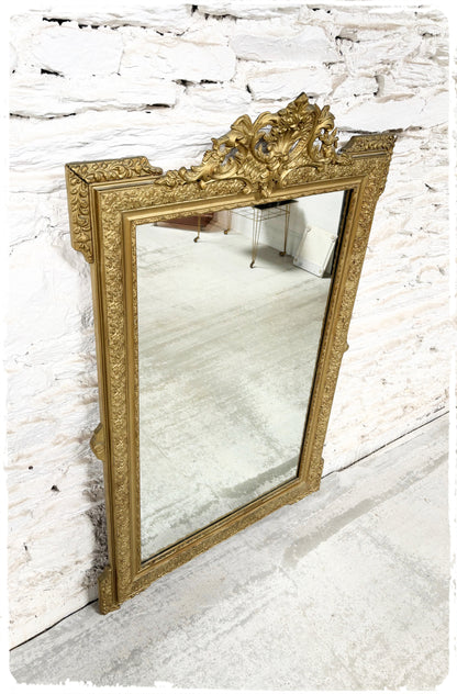 Grand Miroir Ancien Doré à Fronton Napoléon III 146 x 90 cm