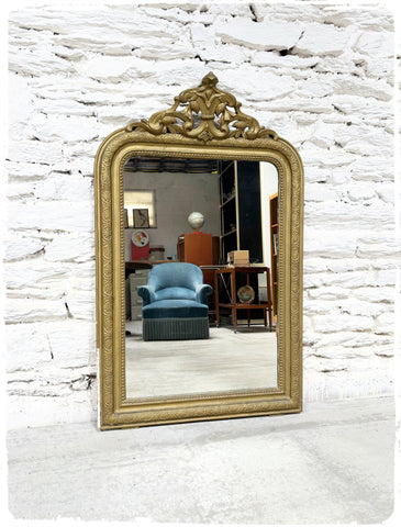 Grand Miroir Ancien Louis Philippe XL Perlé Doré à Fronton