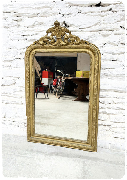 Grand Miroir Ancien Louis Philippe XL Perlé Doré à Fronton