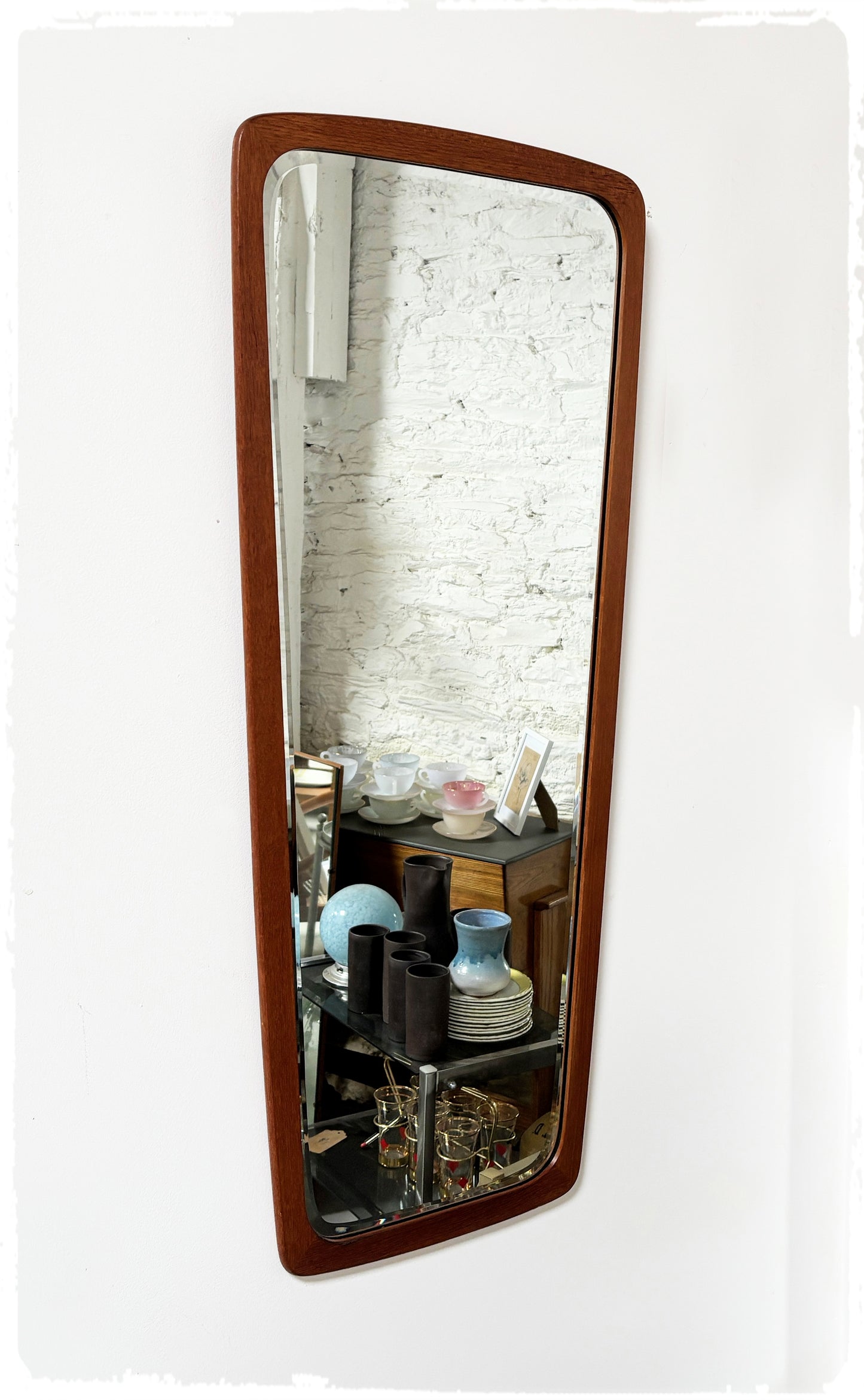 Grand Miroir Biseauté Rétroviseur Vintage Danois Clark Eaton en Teck